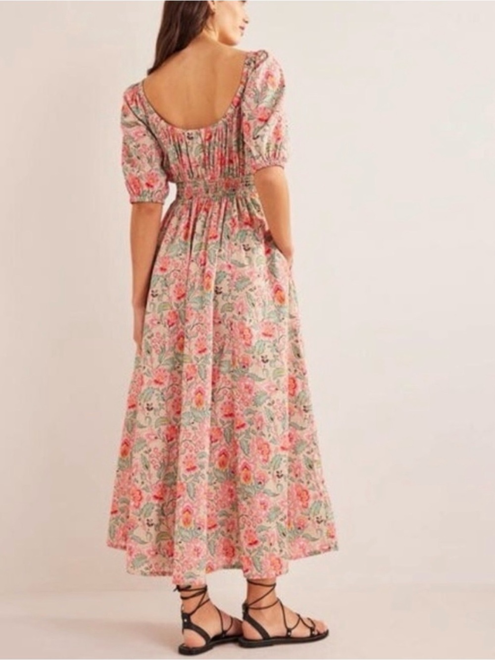 Boden Gardenia Whirl Floral Cotton Midi Dress Pockets Smocked US 16/18 - Picture 3 of 13